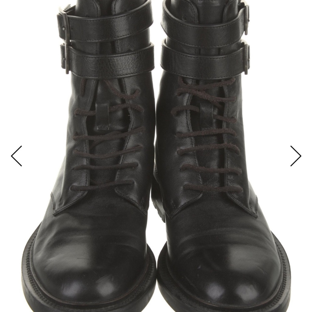 Saint Laurant Black Leather Lace-Up Boots 37.5